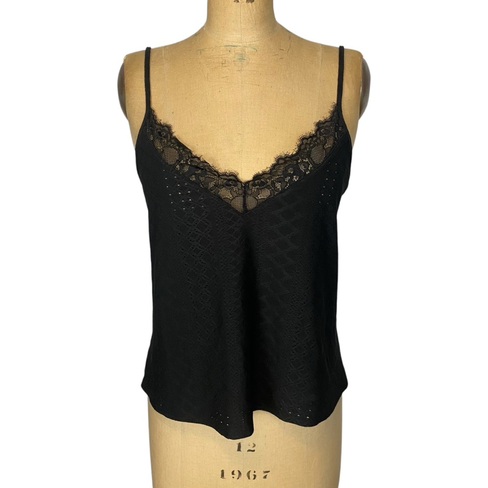 Zara Black Eyelet Textured Lace Detail Camisole Size M - Picture 2 of 11